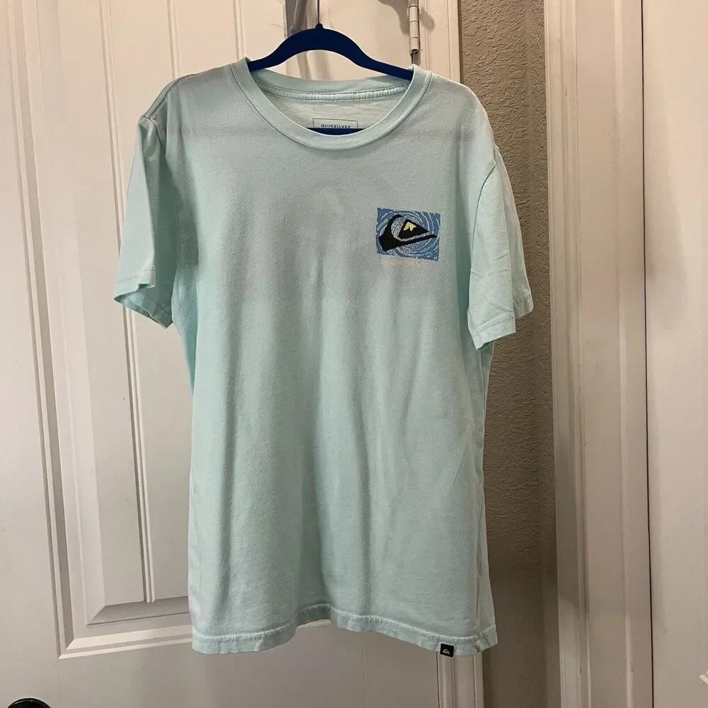 QuikSilver Light Blue Teal Ocean Graphic Tee Short Sleeve Youth Boys Size L